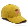 Aangepaste gele corduroy honkbalpet